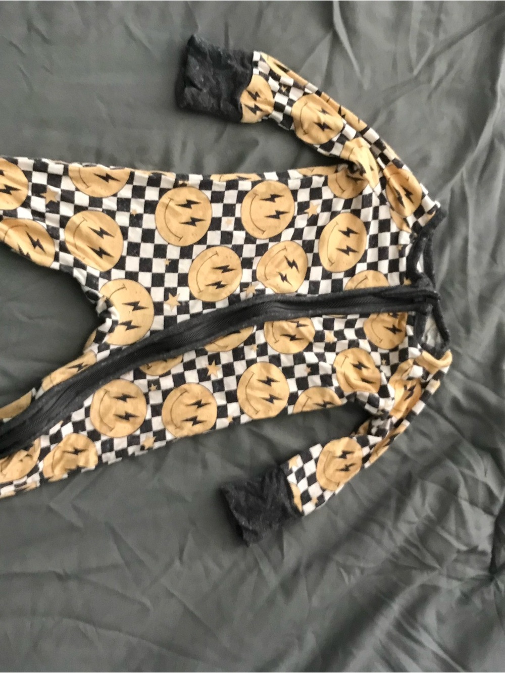 Toddler Checkered Lightning Footie Pajamas - Black & Gold BAMBOO PJS
